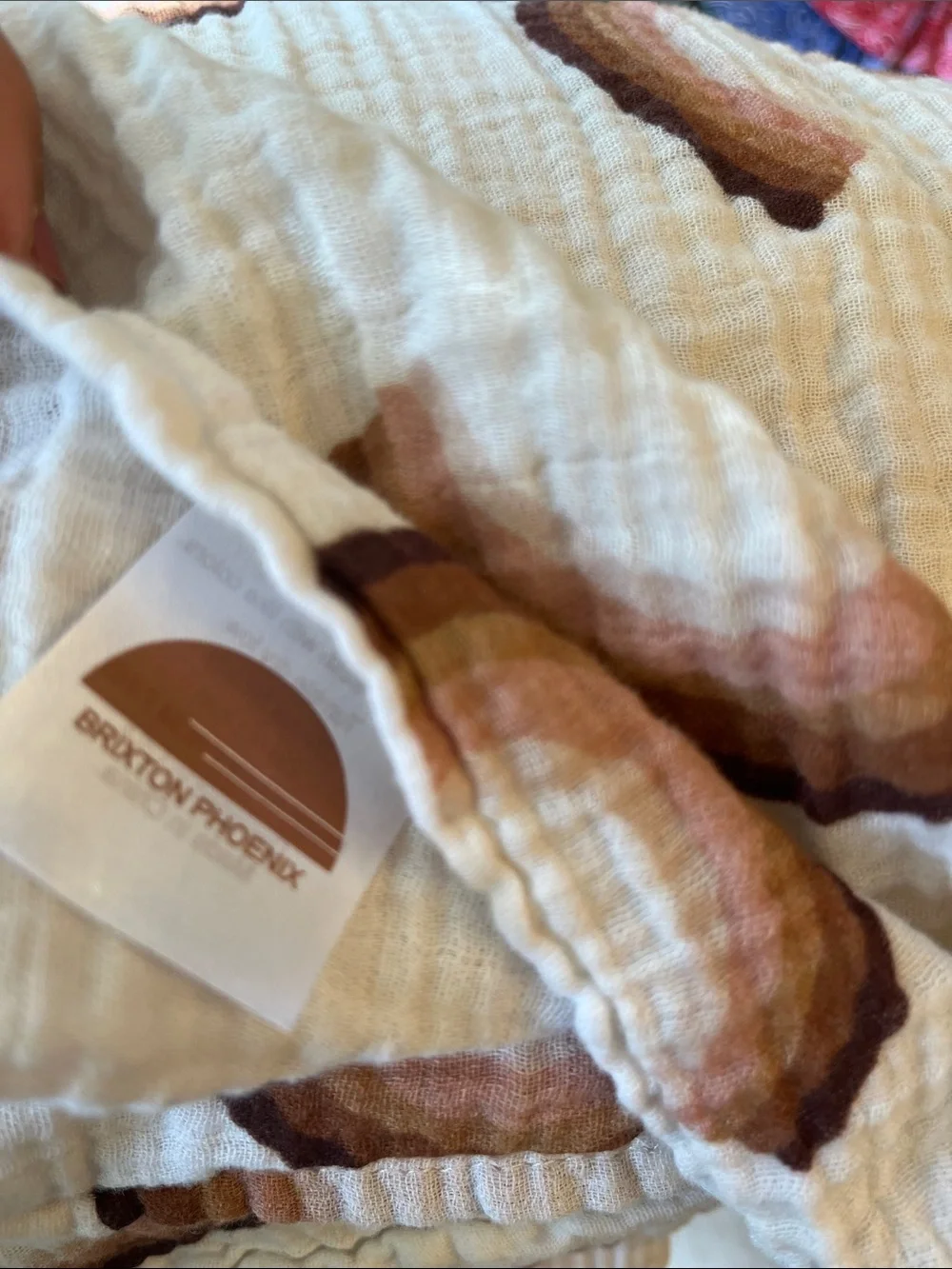 Brixton phoenix Cream Muslin Blanket with Brown Rainbow Print